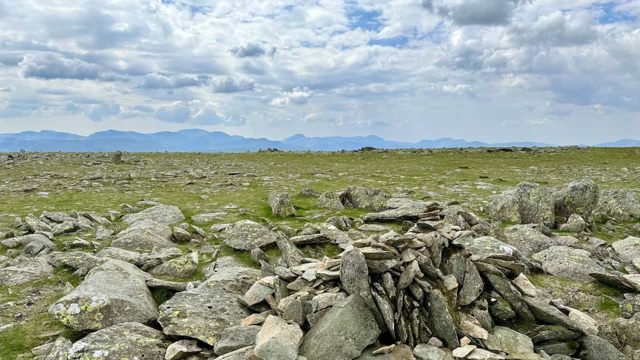 The summit of Nethermost Pike, at 891 metres (2923 feet), offers a sweeping view south-west towards the Scafell area, including Great Gable, Scafell Pike, and Bow Fell.