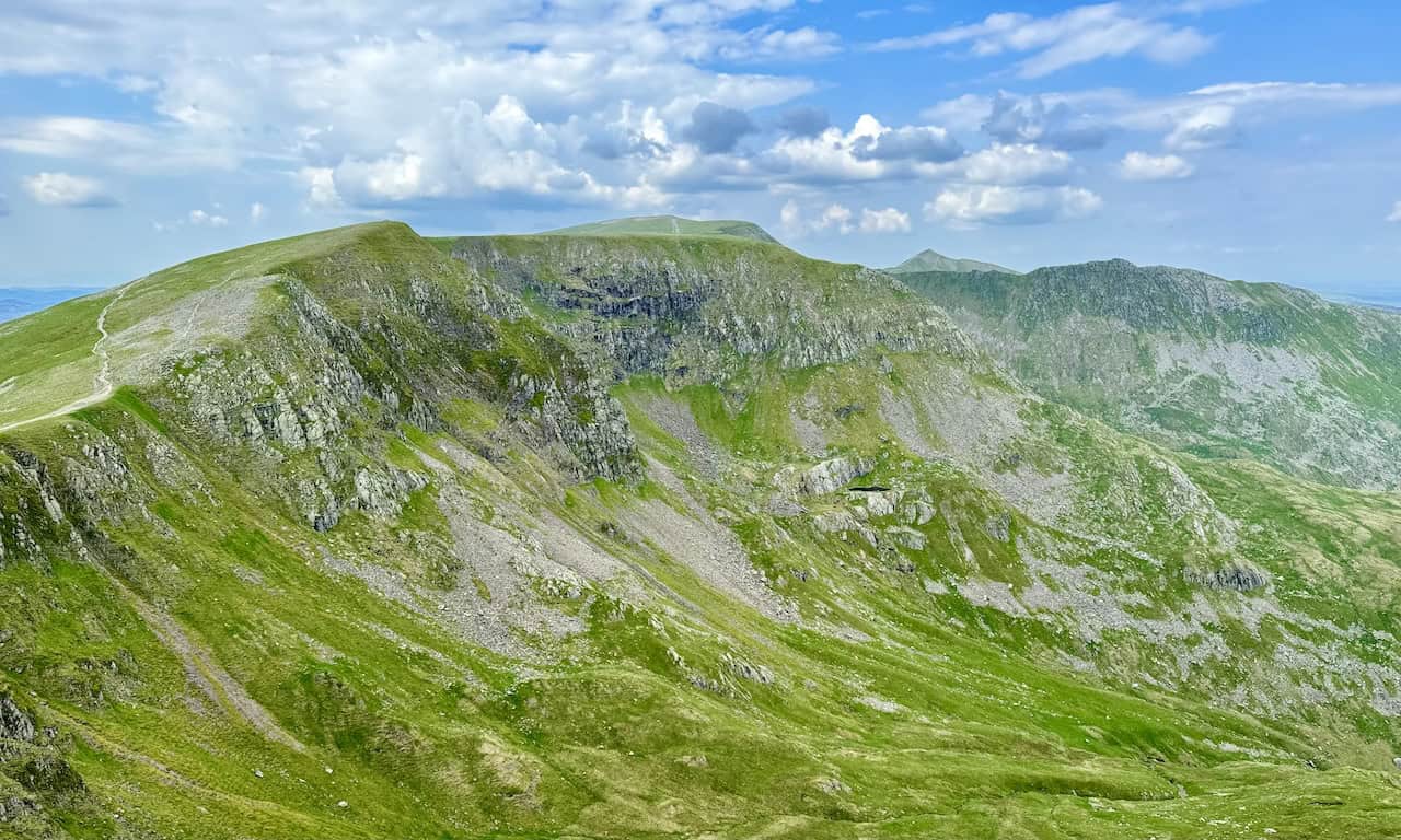 The view north back to Nethermost Pike and Helvellyn showcases fantastic scenery along the Helvellyn via Striding Edge route, capturing the essence of our adventure.