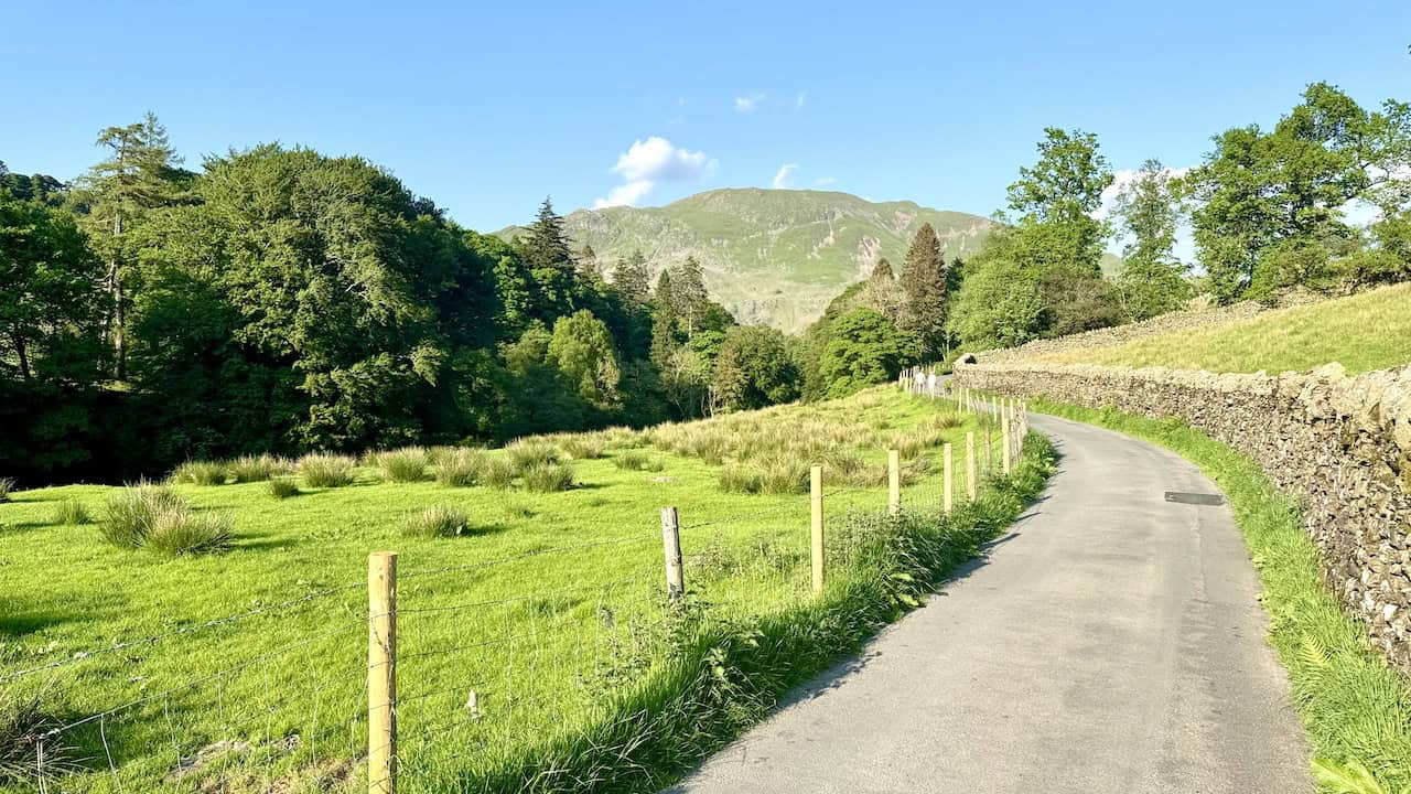 Just after Thornhow, the stone track turns into a tarmac minor road. With less than one mile (1.6 kilometres) to Patterdale, we eagerly anticipate a well-deserved drink after a superb day out, aided by glorious weather.