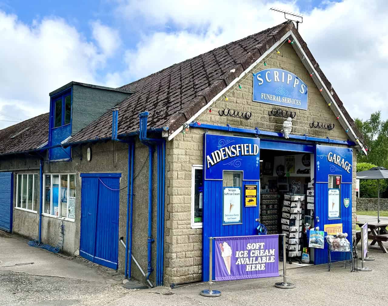 Scripps Garage and Funeral Services in Goathland, a notable landmark from the British TV series Heartbeat, which aired from 1992 to 2010. The garage was run by the character Bernie Scripps in the series.

