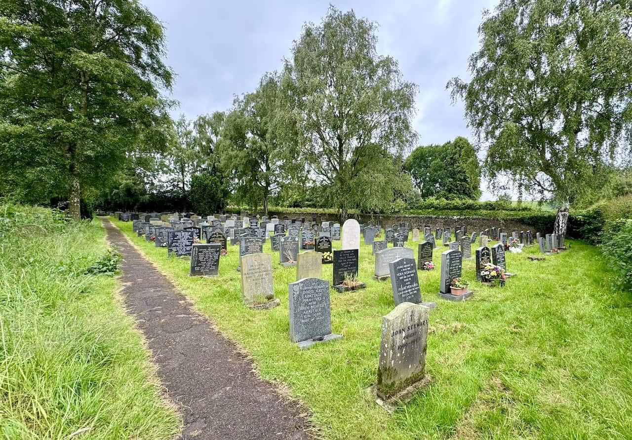 This photo shows Helmsley's Old Cemetery, with Helmsley's New Cemetery located on the other side of the wall.
