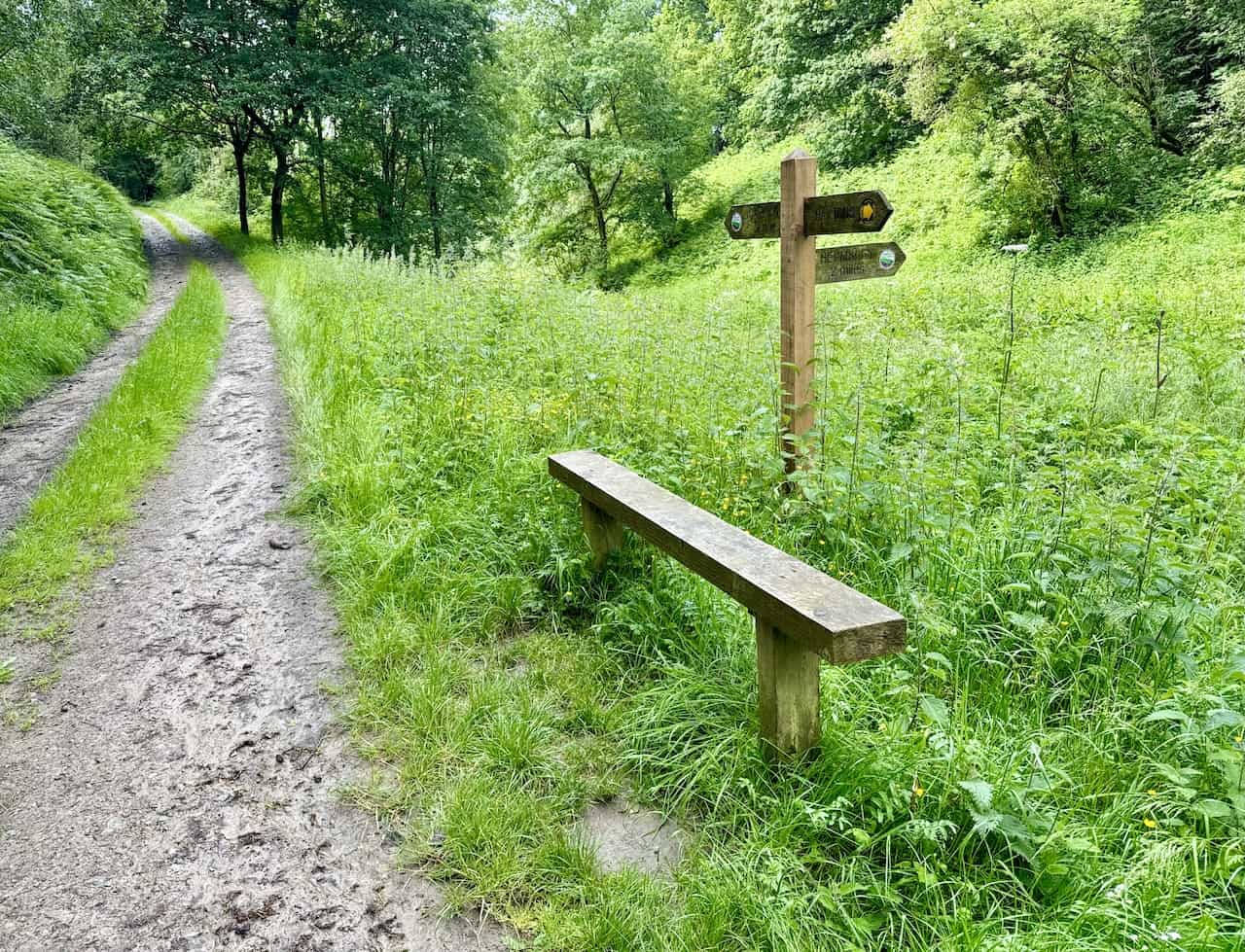 The time to leave the dale is marked by a bench and signpost. The route is signposted to Carlton. This is a key section of this Helmsley circular walk.