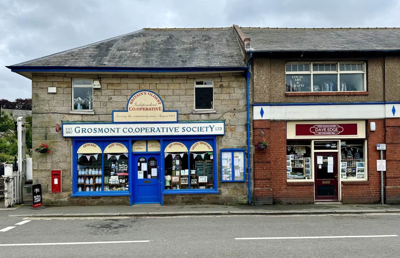 Grosmont village centre, home to Britain’s oldest independent co-op, the Grosmont Co-operative Society Ltd, established in 1867. Next door is Dave Edge, a shop selling model railways and buses.