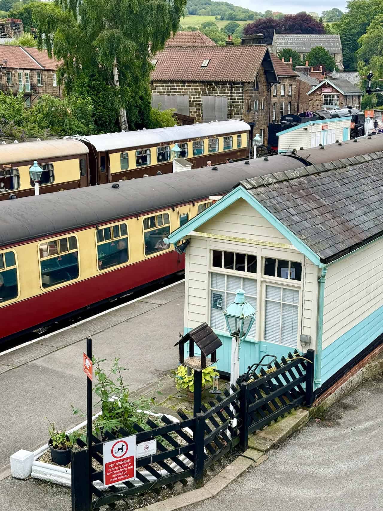 View from the footbridge crossing the railway line at Grosmont Station, offering wonderful elevated views.