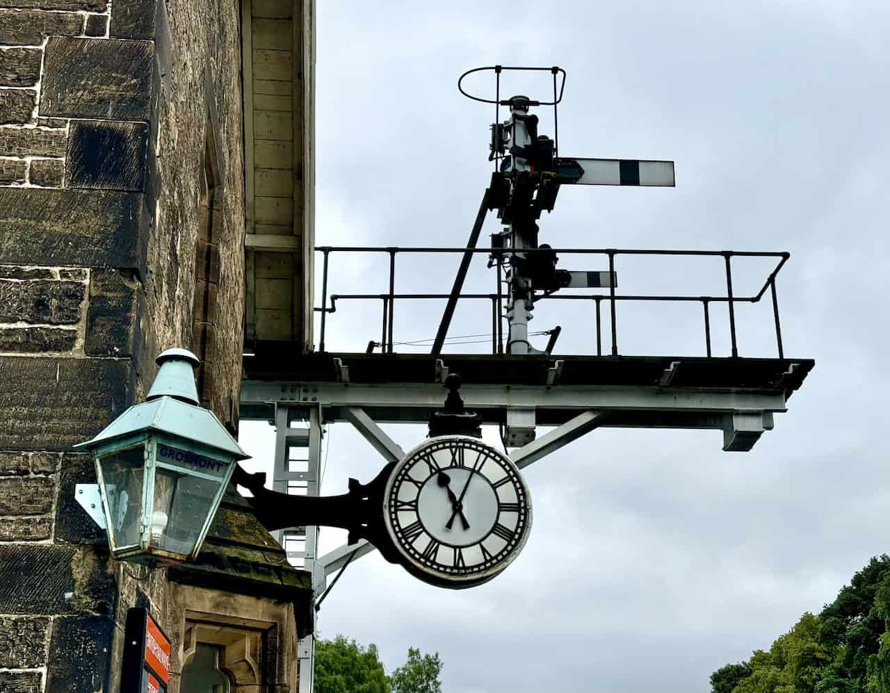 The Northallerton Station clock at Grosmont Station, meticulously restored and presented to the North Yorkshire Moors Railway.