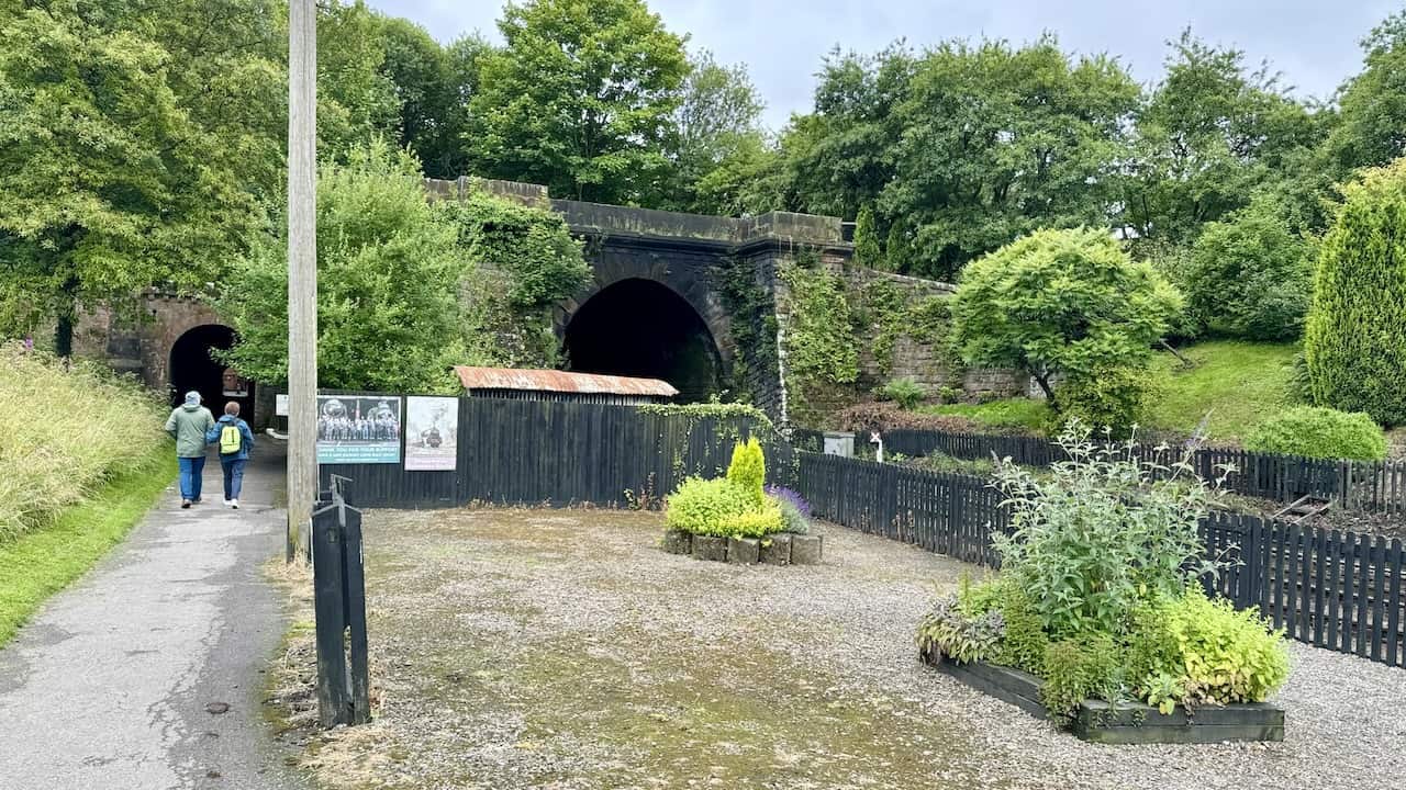 Historic railway tunnels at Grosmont, with a smaller original passenger tunnel and a larger modern railway tunnel, seen on the Grosmont to Goathland walk.