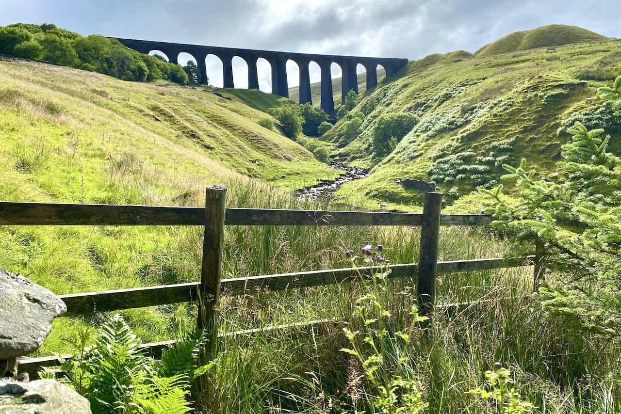 The Grade II listed Arten Gill Viaduct, with 11 arches, made partly from Dent Marble, crossing Artengill Beck on the Settle to Carlisle Railway.