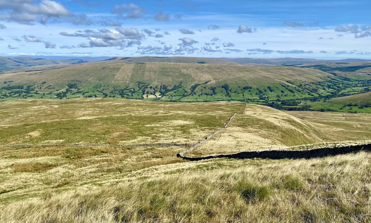 A view from Crag End on the approach to Great Coum, looking north-east towards Aye Gill Pike on the northern side of Dentdale valley.