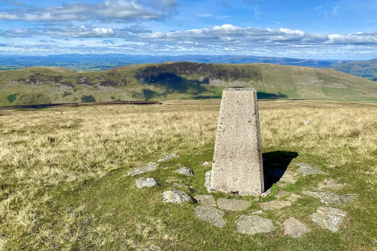 The triangulation pillar at the summit of Crag Hill, standing at 682 metres (2238 feet).