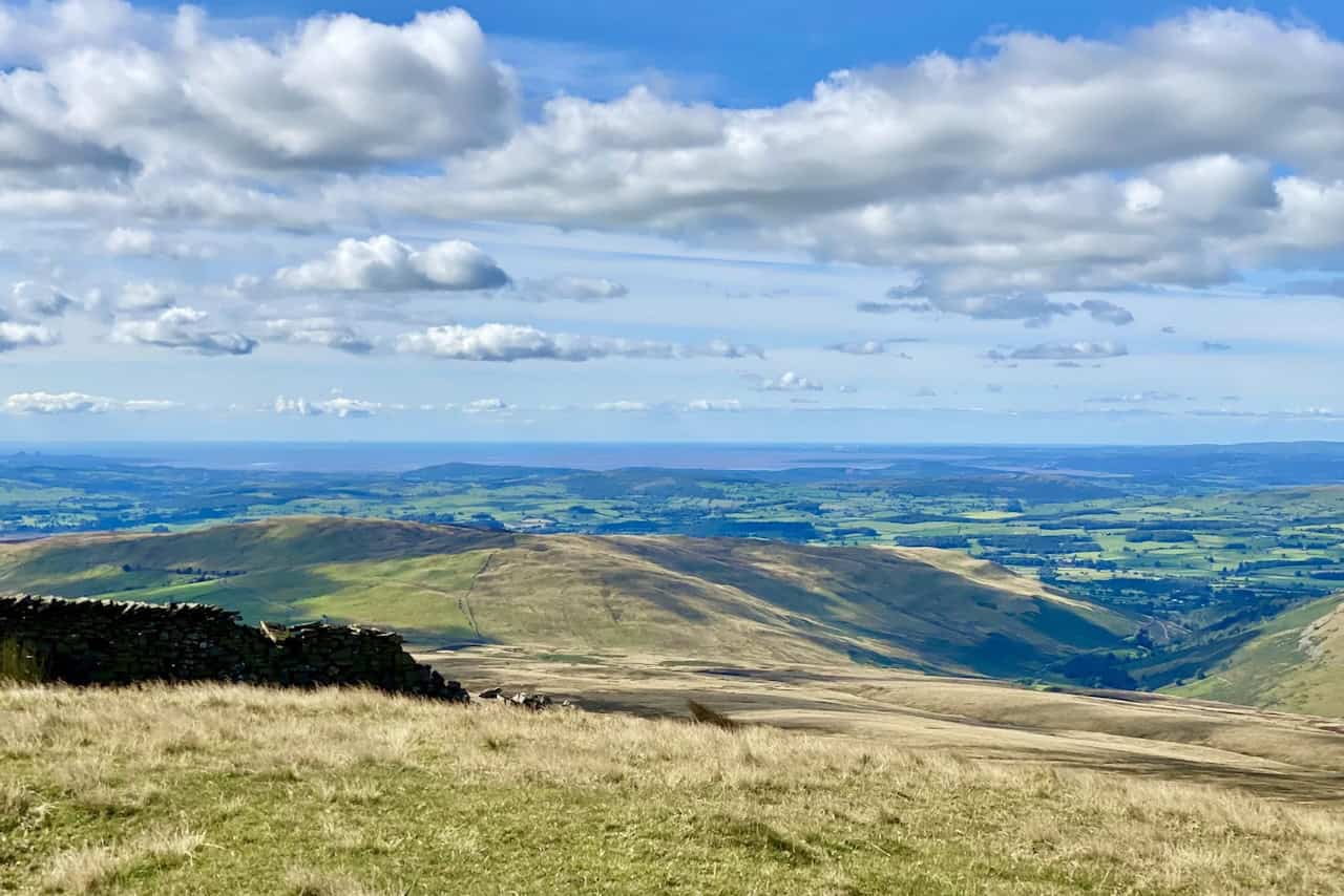 A clear view of Morecambe Bay to the south-west from Crag Hill, highlighting the importance of clear weather during the Great Coum walk.