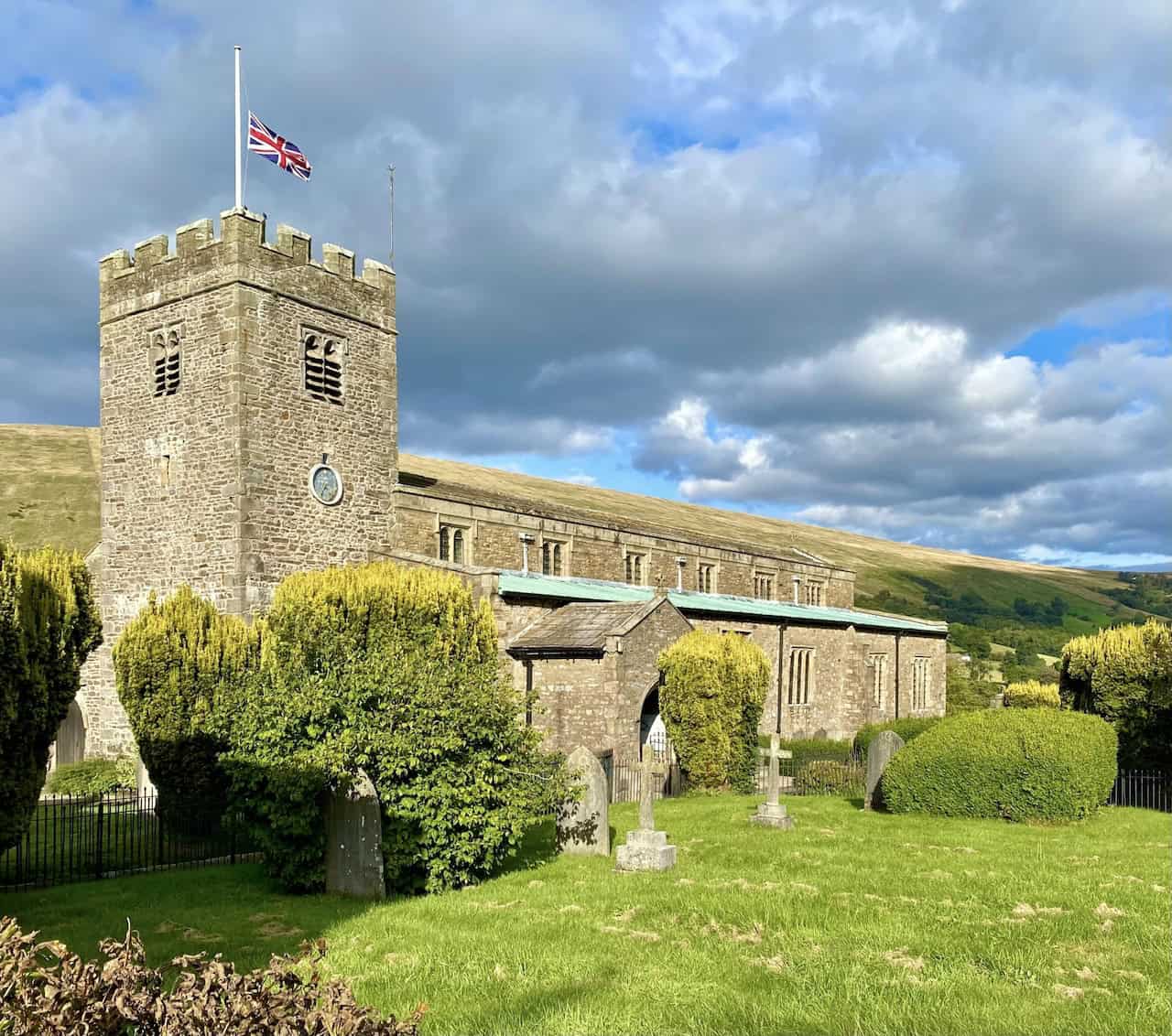 The historic St Andrew’s Church in Dent, originally built in the 12th century, with significant restorations in 1417, 1590, 1787, and 1889.