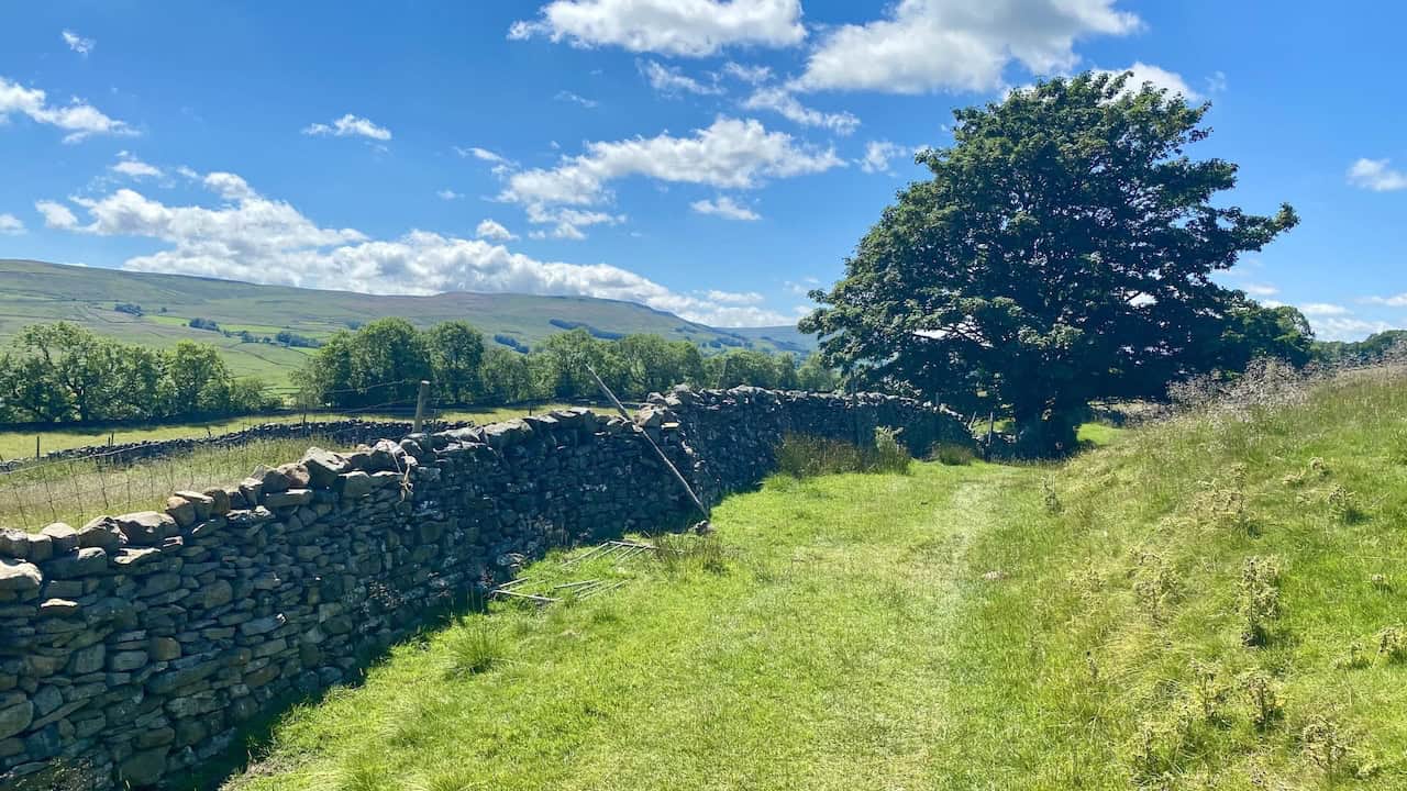 Heading west across grassy paths and farmland towards Sedbusk on the northern side of Wensleydale valley.