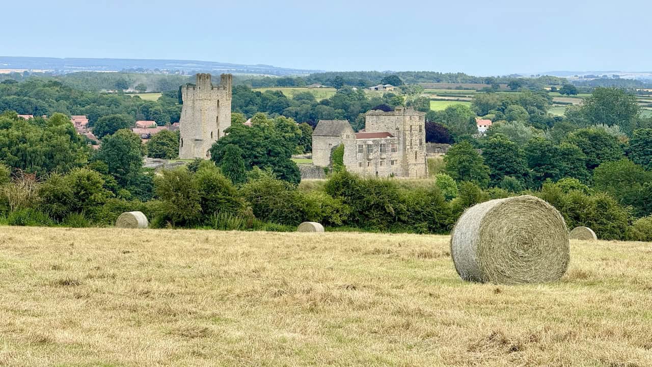 A view of Helmsley Castle on the right, near the end of the Helmsley to Rievaulx Abbey walk.
