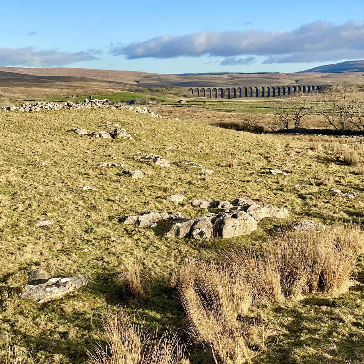 Ribblehead Viaduct as seen from the path between Broadrake and Ivescar during the Whernside circular walk.