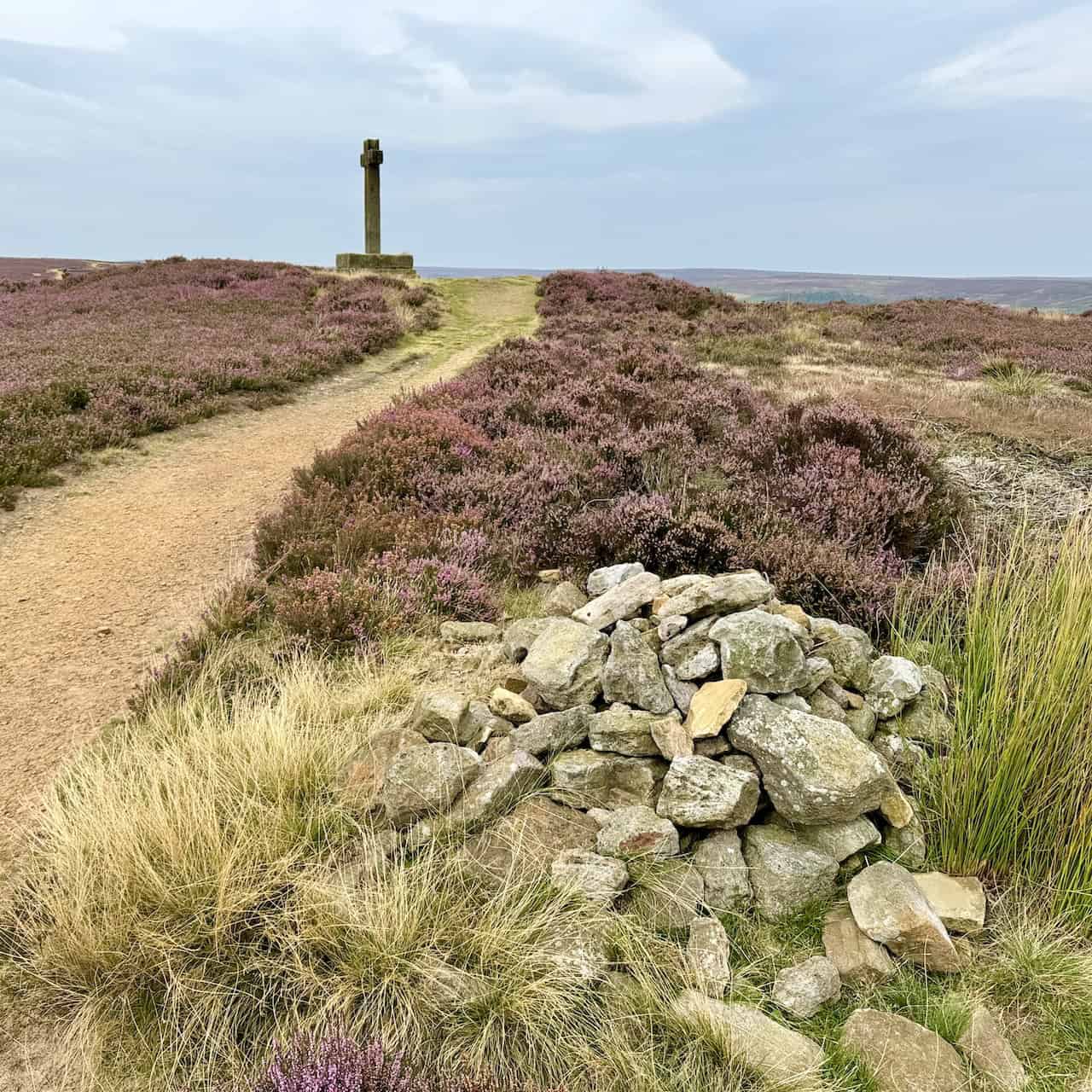 Approaching Ana Cross on an easy-going stone track on the Rosedale Abbey walk.
