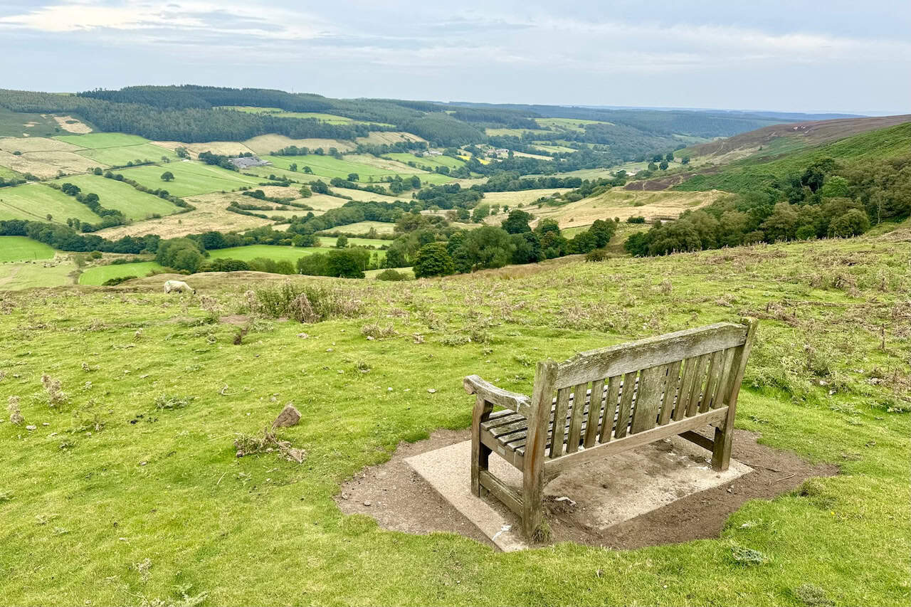 View of the Rosedale valley from a bench on Rosedale Chimney Bank, a steep section of the walk.
